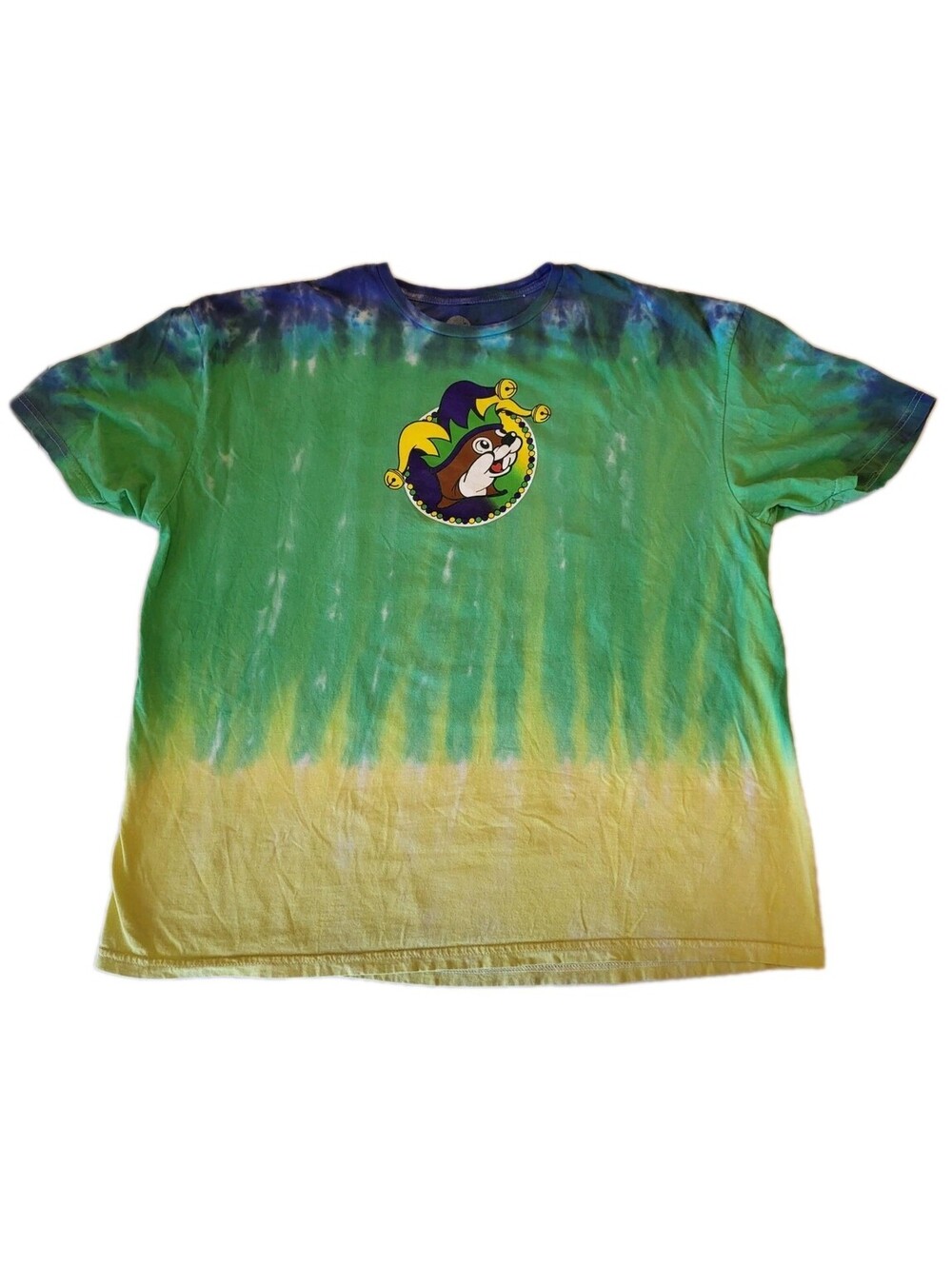 Buc-ee's Unisex Sz 2XL Green Tie Dye T-Shirt "Peace Love & Mardi Gras" Beaver